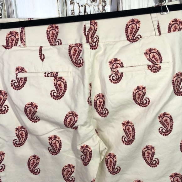 LOFT Ann Taylor Marisa Ankle Pink Paisley Print on Cream Straight Leg Pants - Picture 8 of 11